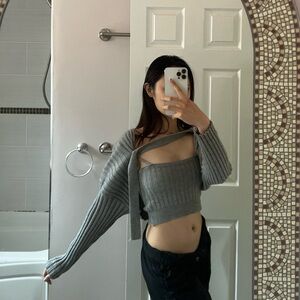 two piece grey wool cami & shrug set